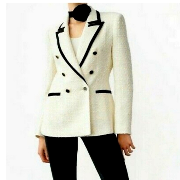 Zara Jackets & Blazers - ZARA WOMAN DOUBLE BREASTED TEXTURED BLAZER WITH CONTRAST PIPING Chanel INSPO